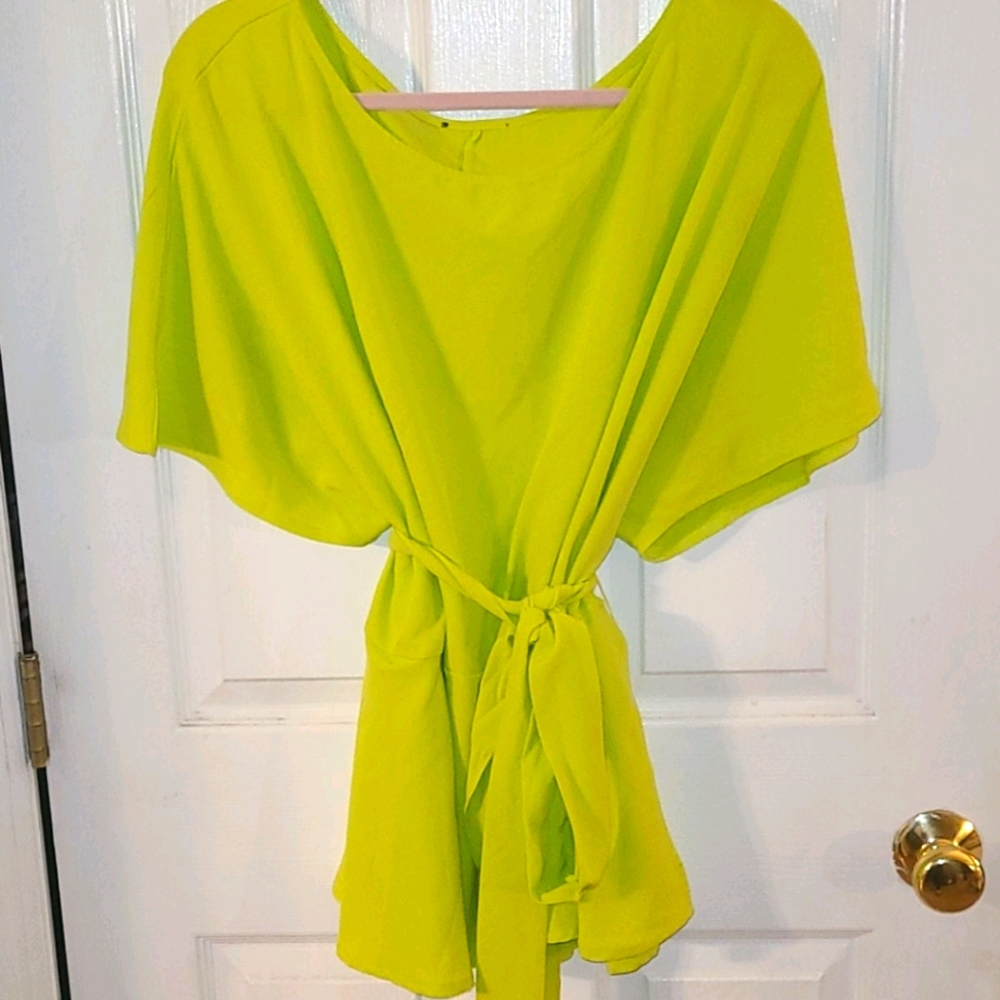 Lime Green Tie Waist Blouse